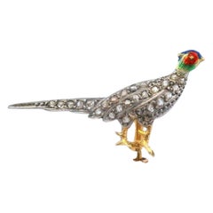 Victorian Diamond Bird Stickpin 18K Yellow Gold, Silver With Diamonds & Enamel