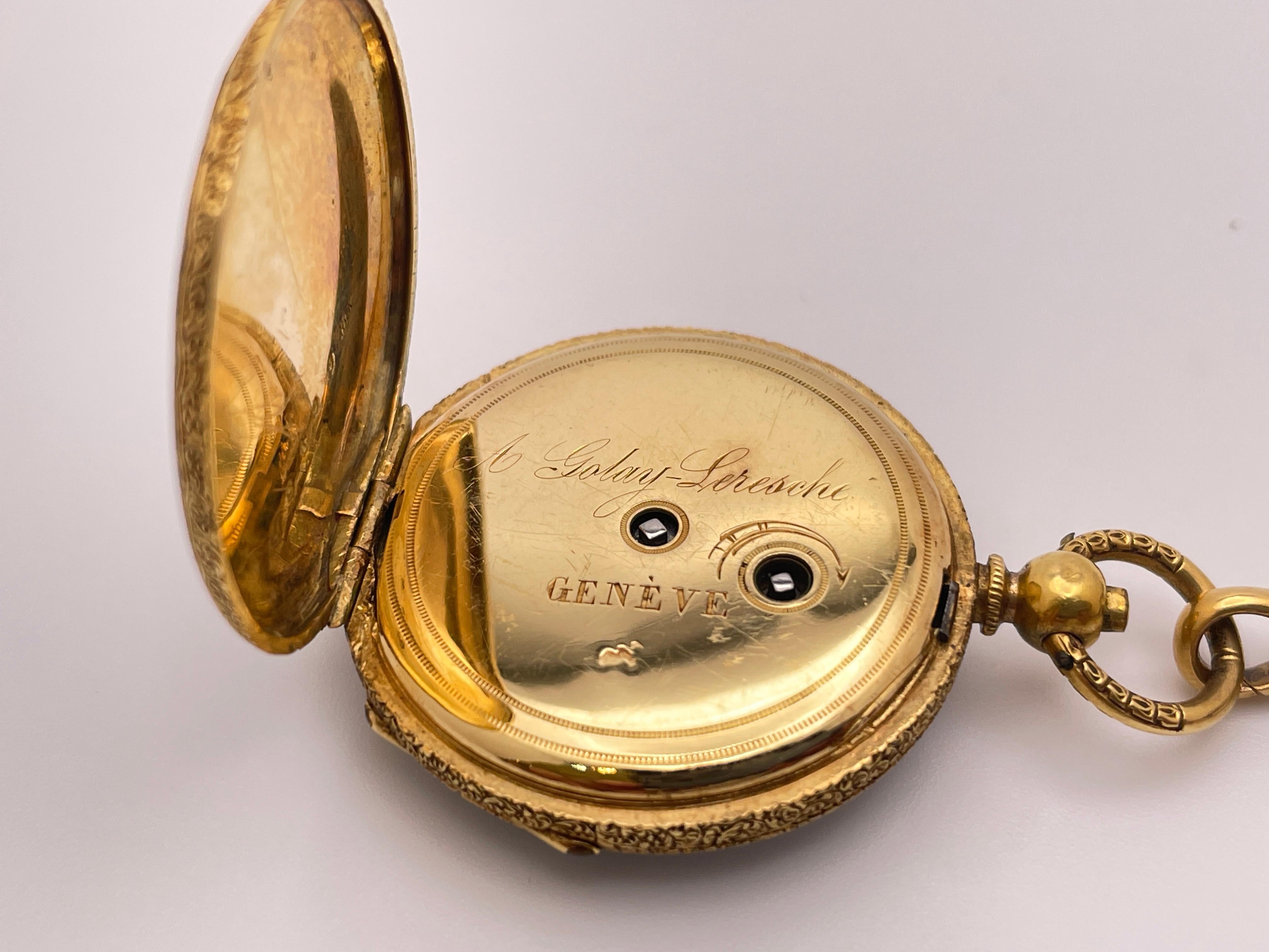 Reloj Victoriano Colgante Esmalte Azul Diamante Oro Amarillo 18K en venta 6