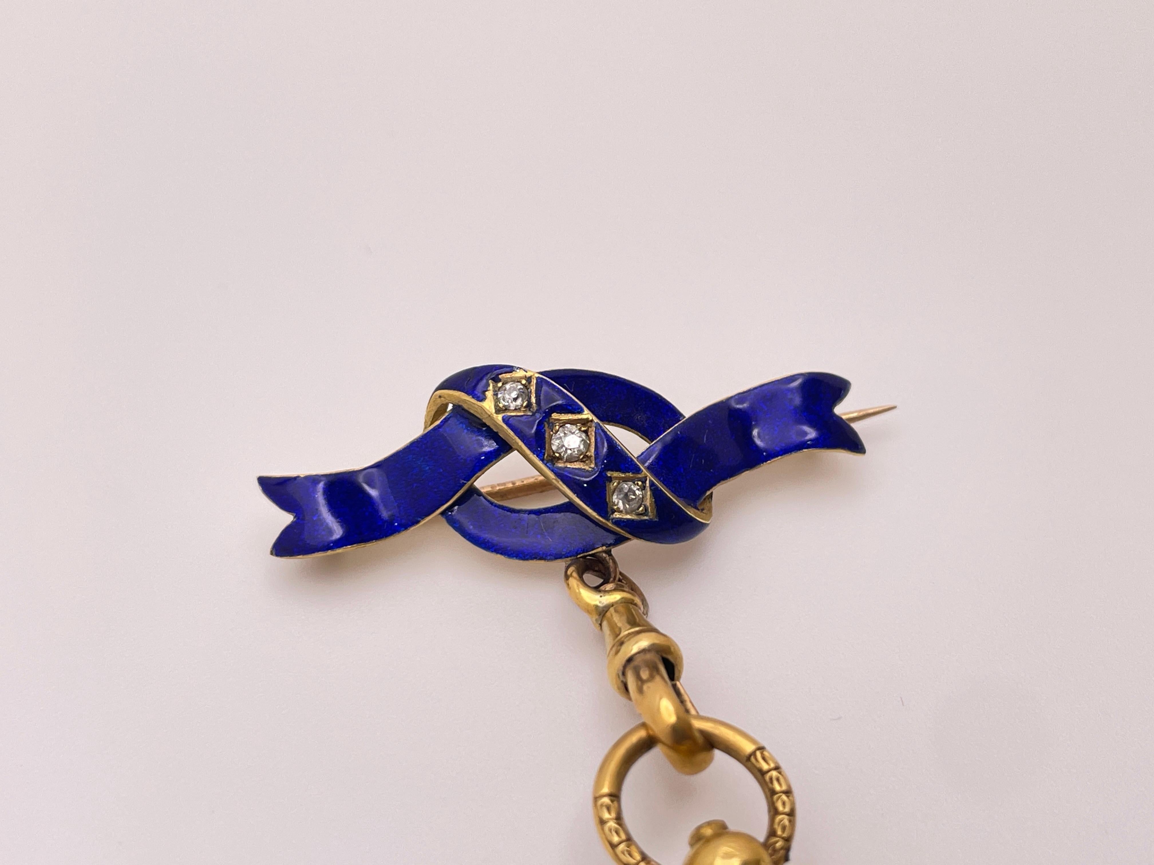 Reloj Victoriano Colgante Esmalte Azul Diamante Oro Amarillo 18K en venta 11