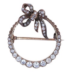 diamond circle brooch Antique Victorian Diamond Bow Circle Brooch Gold, 1900