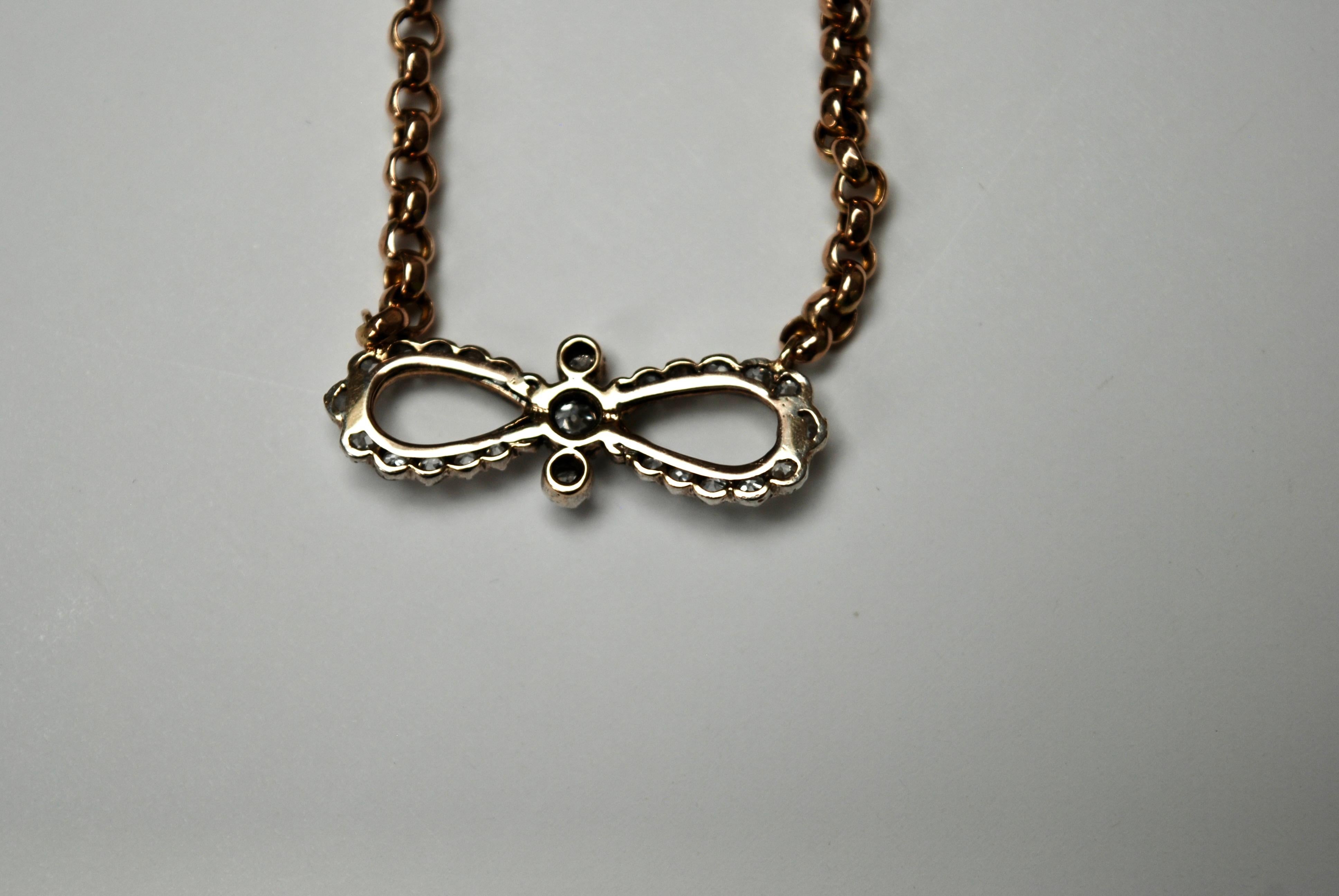 Brilliant Cut Victorian diamond bow necklace For Sale