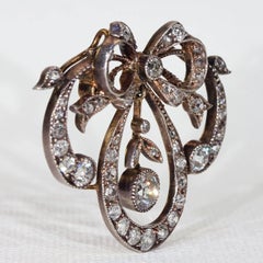 Victorian Diamond Bow Pendant Silver over Gold