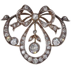 Victorian Diamond Bow Pendant Silver over Gold