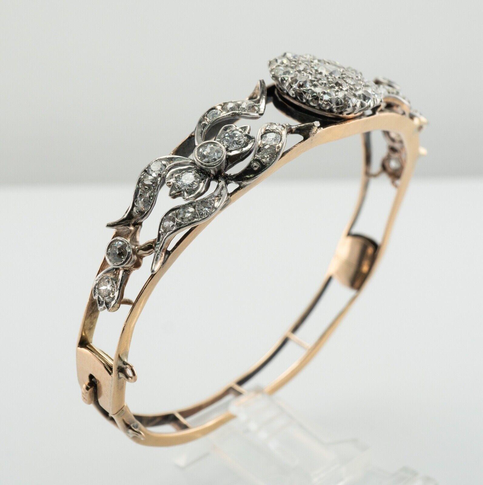 Victorianisches viktorianisches Diamantarmband 14K Gold Armreif antik 2,49 TDW im Angebot 6
