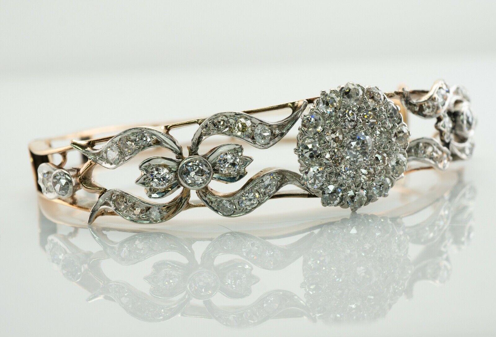 Women's Victorian Diamond Bracelet 14K Gold Bangle Antique 2.49 TDW For Sale