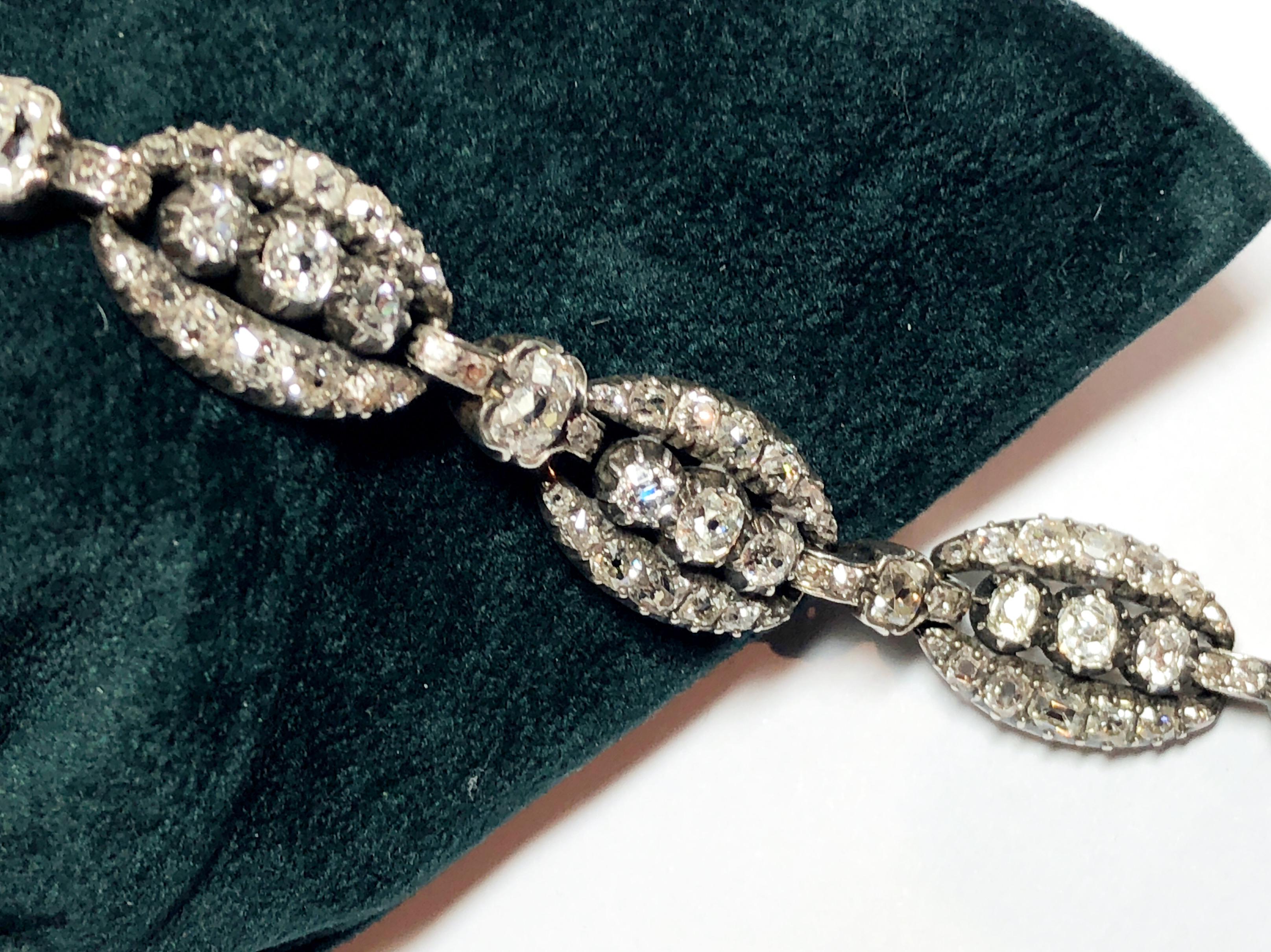 Women's Victorian Diamond and Silver Upon Gold Bracelet, 10.50ct, Circa 1870 For Sale