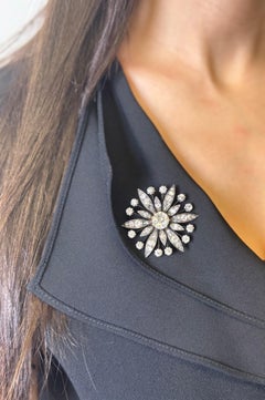 18K White Gold and Silver Victorian Diamond Brooch