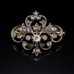 Victorian Diamond Brooch – Silver Topped 18K Gold – Old European & Rose Diamonds