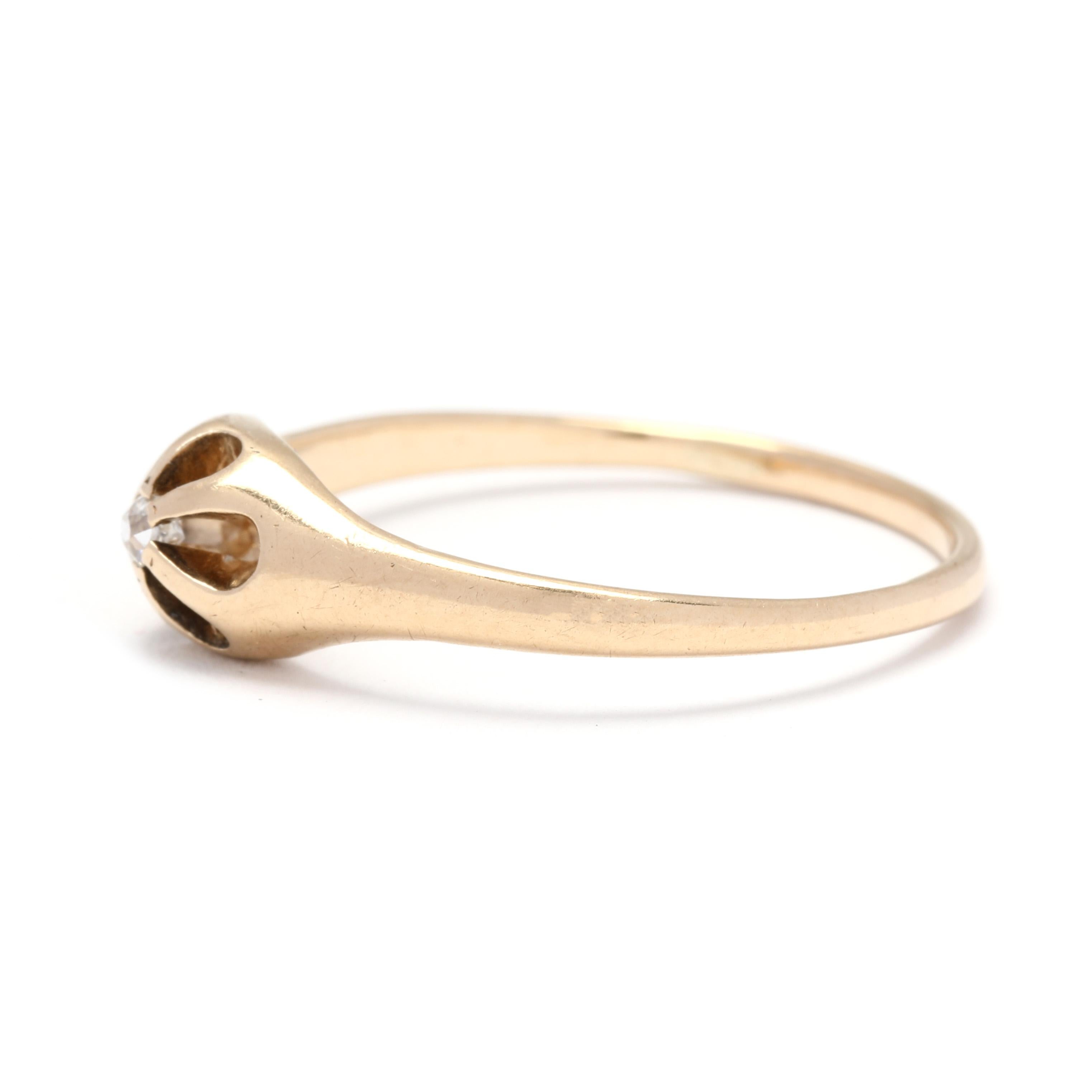 Victorian Diamond Buttercup Solitaire Ring, 14k Yellow Gold, Ring Size 7.5 In Good Condition In McLeansville, NC