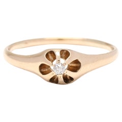 Victorian Diamond Buttercup Solitaire Ring, 14k Yellow Gold, Ring Size 7.5