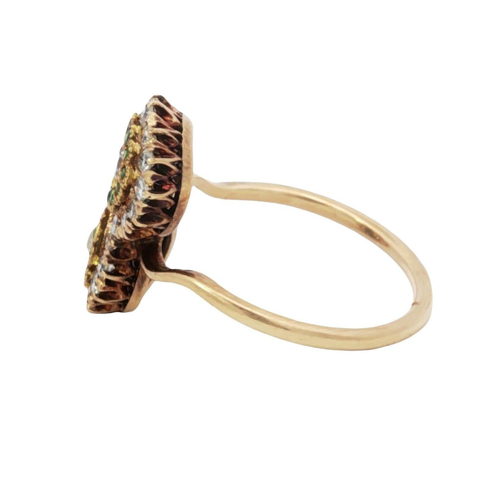 Donna Anello vittoriano con diamante bypassato Granato demantoide in oro giallo 14K misura 7,5 in vendita