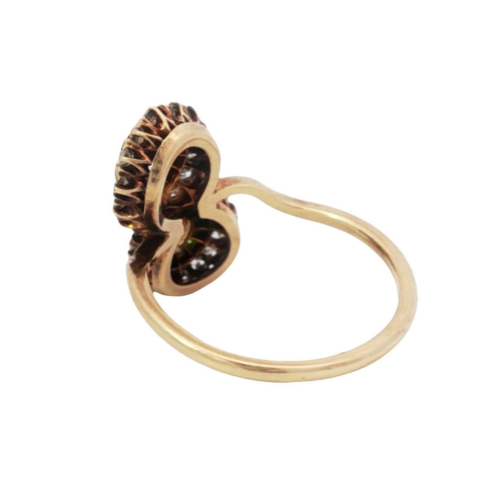 Anello vittoriano con diamante bypassato Granato demantoide in oro giallo 14K misura 7,5 in vendita 1