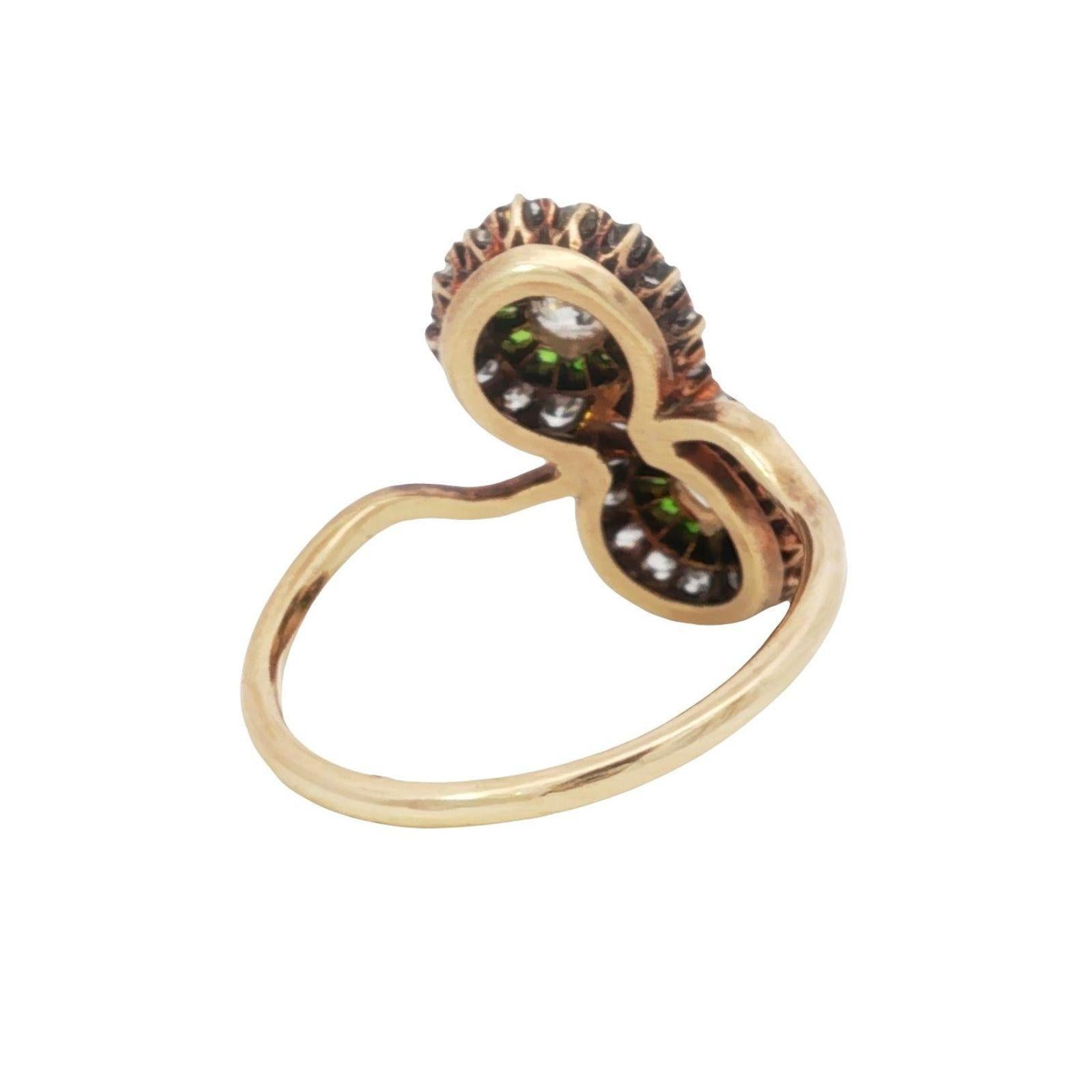 Anello vittoriano con diamante bypassato Granato demantoide in oro giallo 14K misura 7,5 in vendita 3