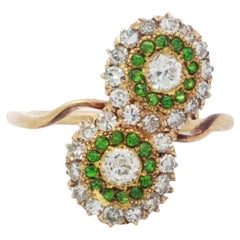 Anello vittoriano con diamante bypassato Granato demantoide in oro giallo 14K misura 7,5