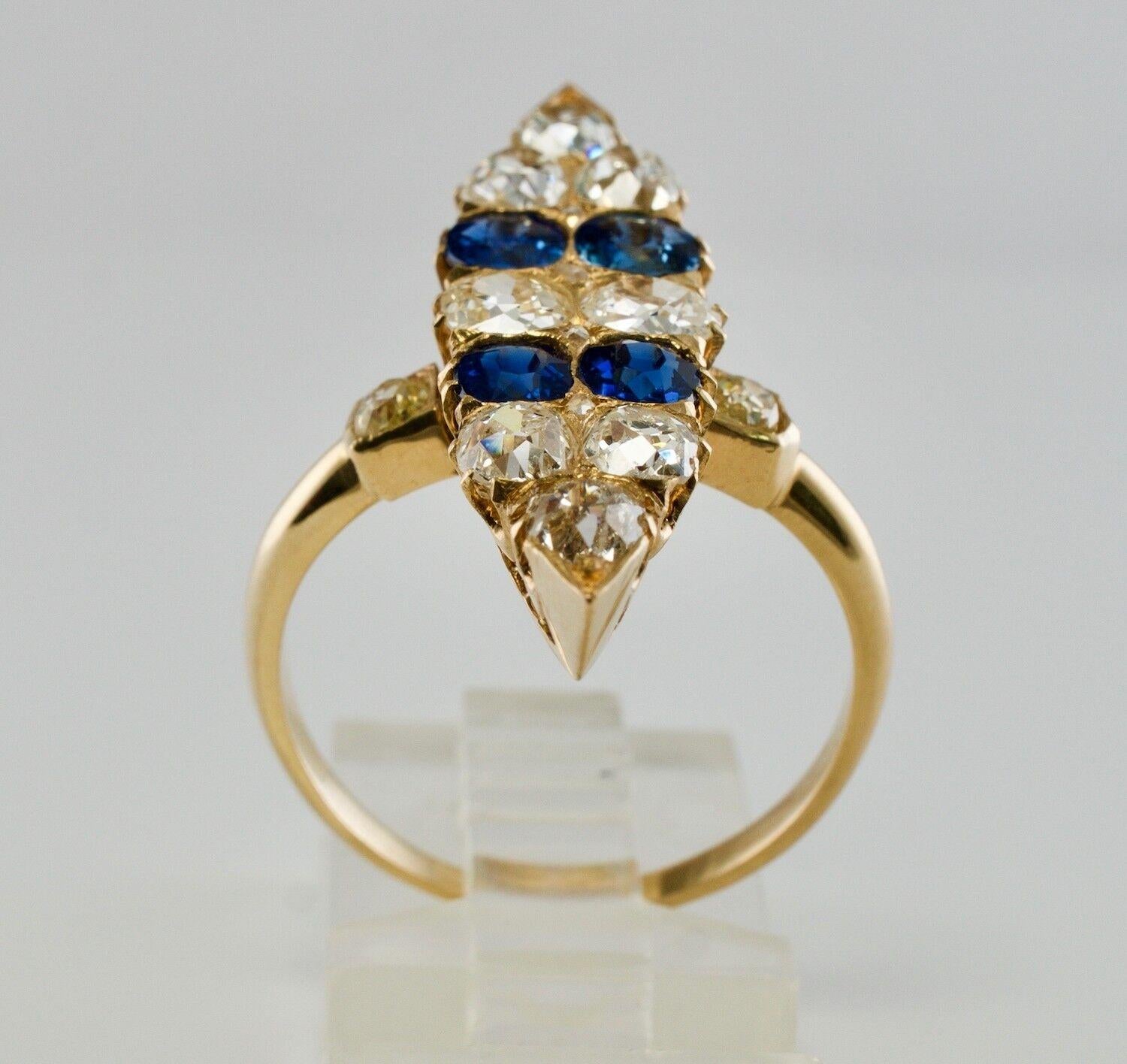 Victorian Diamond Ceylon Sapphire Ring 14K Gold Antique Cocktail For Sale 3