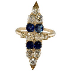 Victorian Diamond Ceylon Sapphire Ring 14K Gold Antique Cocktail