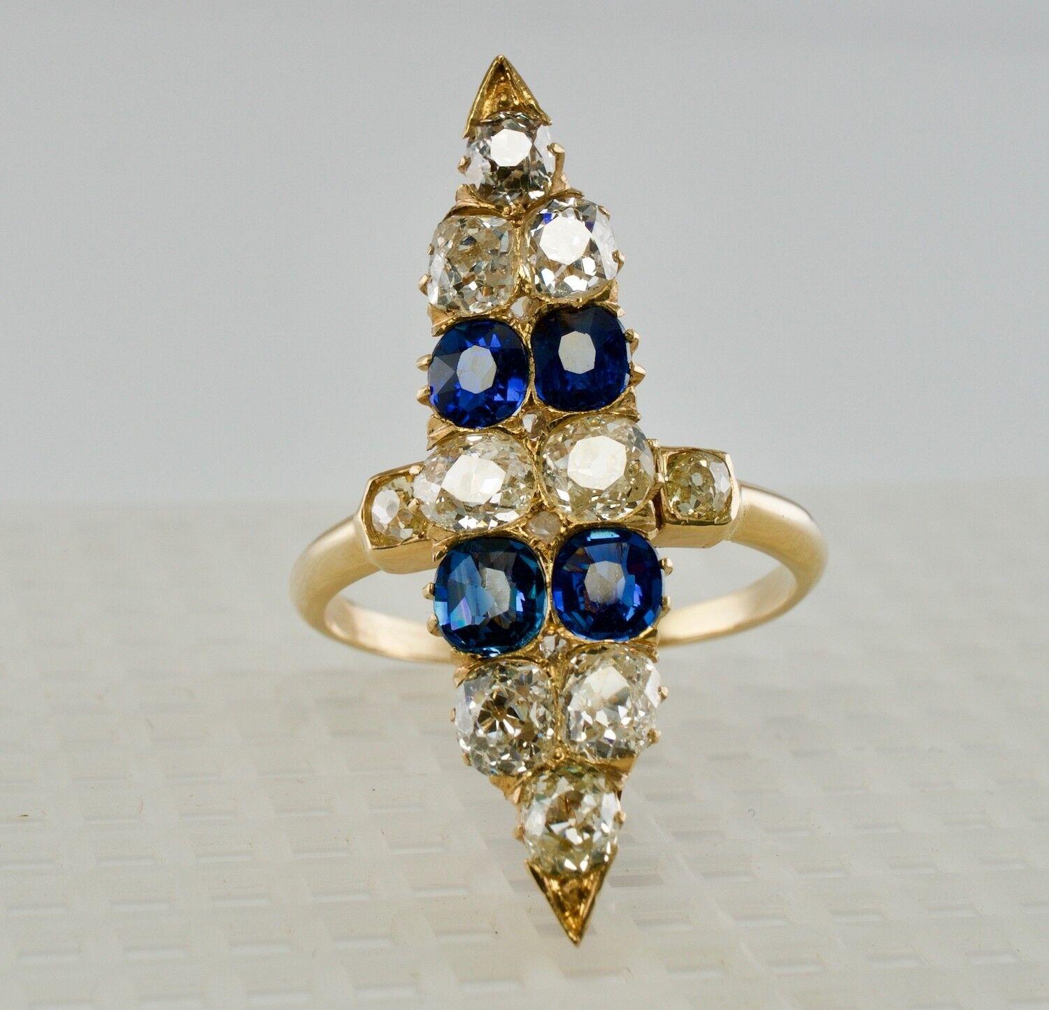 Oval Cut Victorian Diamond Ceylon Sapphire Ring 14K Gold Antique Cocktail For Sale