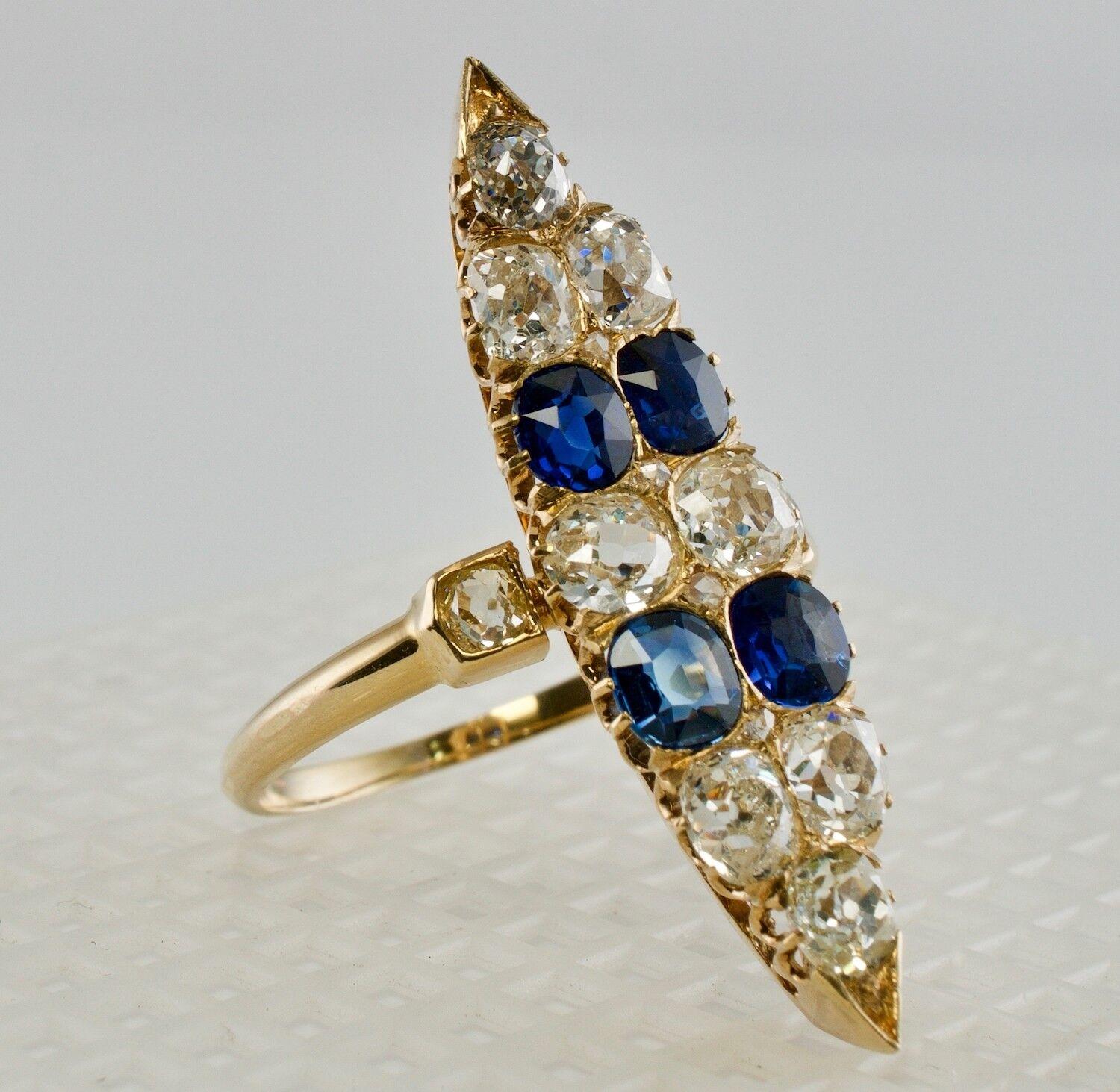 Victorian Diamond Ceylon Sapphire Ring 14K Gold Antique Cocktail In Good Condition For Sale In East Brunswick, NJ