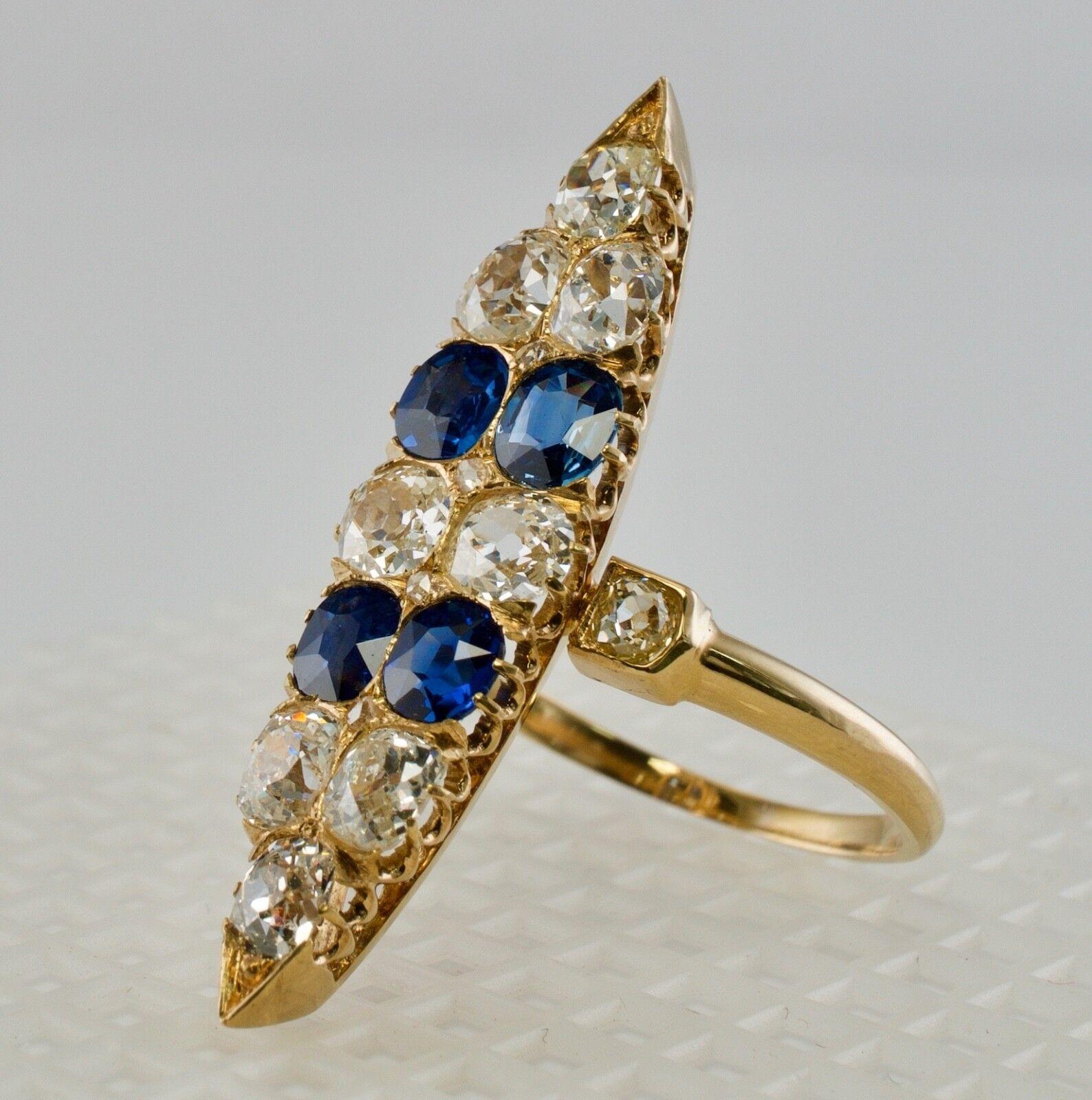 Women's Victorian Diamond Ceylon Sapphire Ring 14K Gold Antique Cocktail For Sale