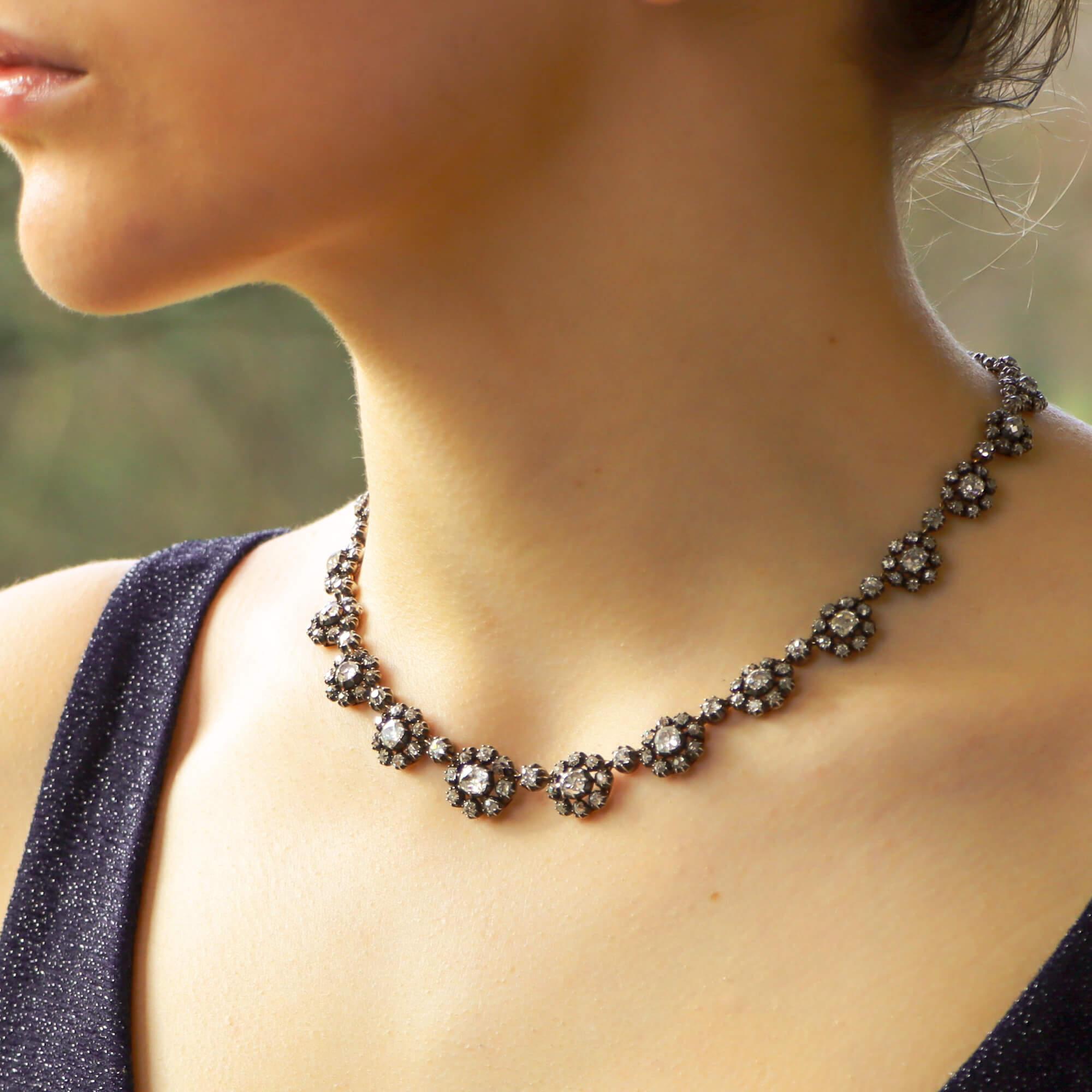 silver diamond choker necklace