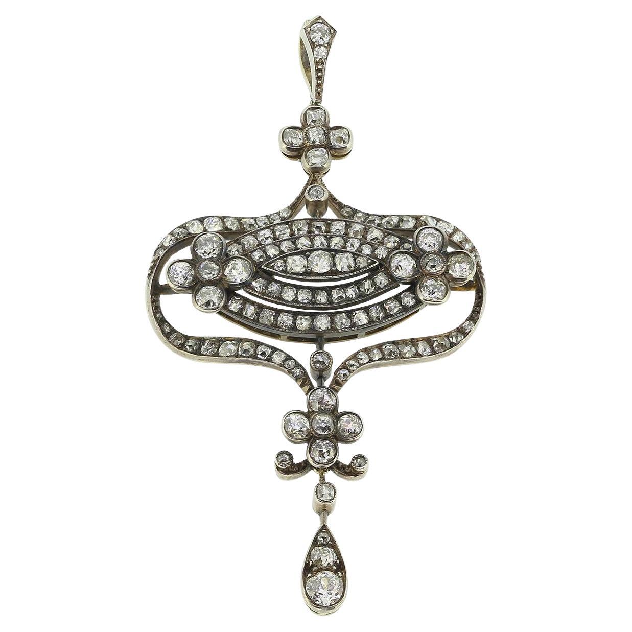 Victorian Diamond Cluster Drop Pendant