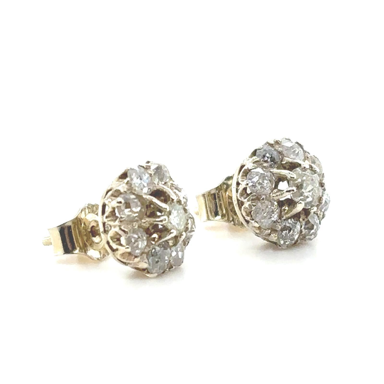 Women's Victorian Diamond Cluster Earrings 18 Karat Yellow and White Gold For Sale