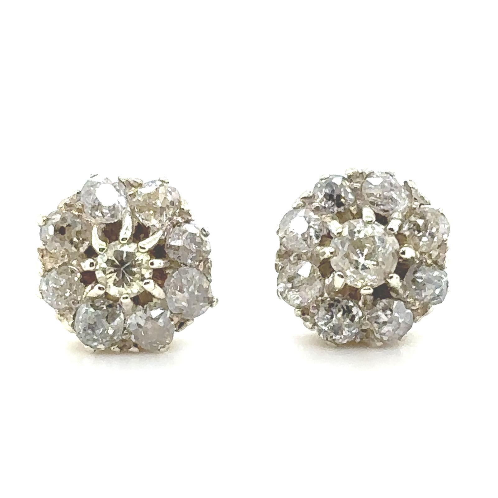 Victorian Diamond Cluster Earrings 18 Karat Yellow and White Gold For Sale 1