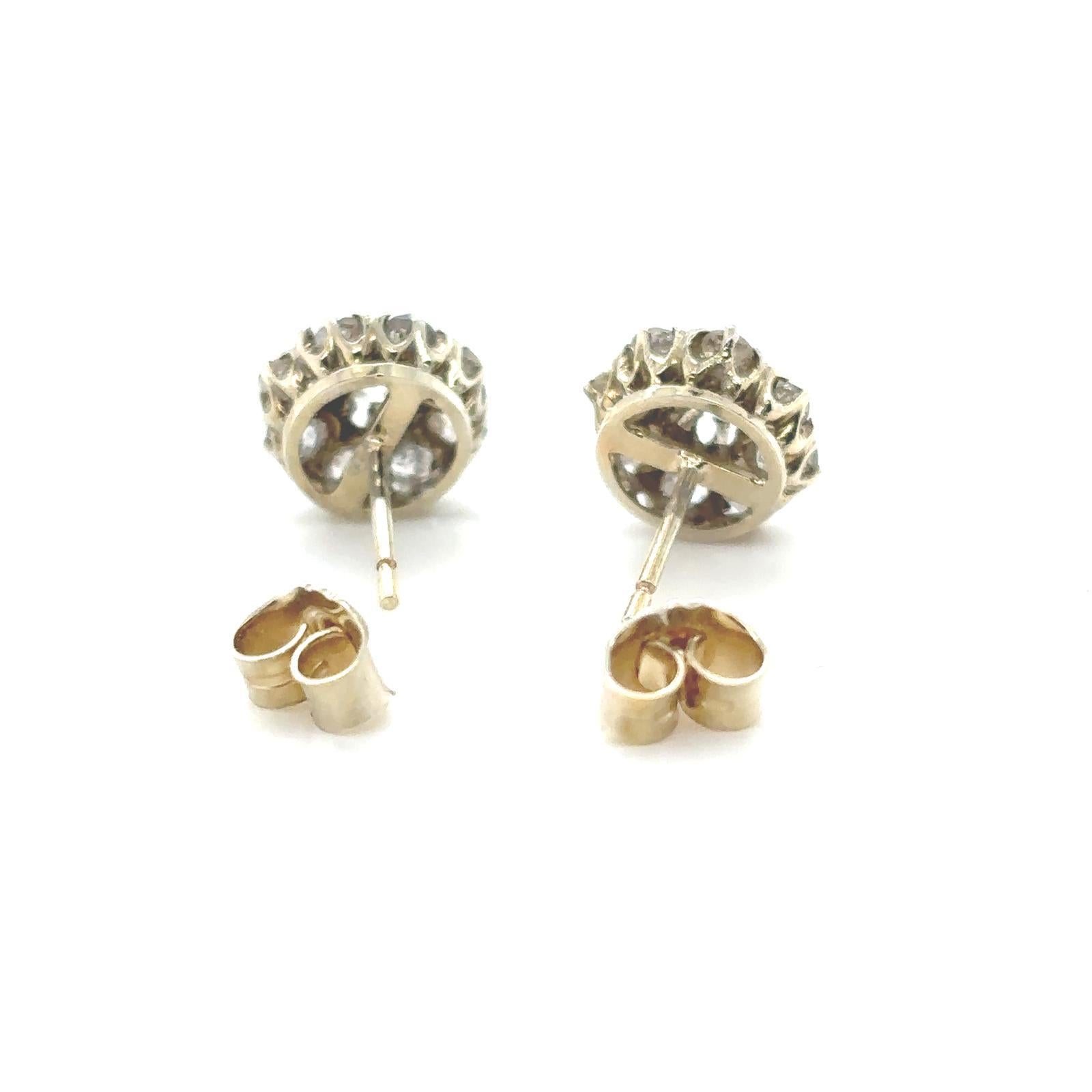 Victorian Diamond Cluster Earrings 18 Karat Yellow and White Gold For Sale 2