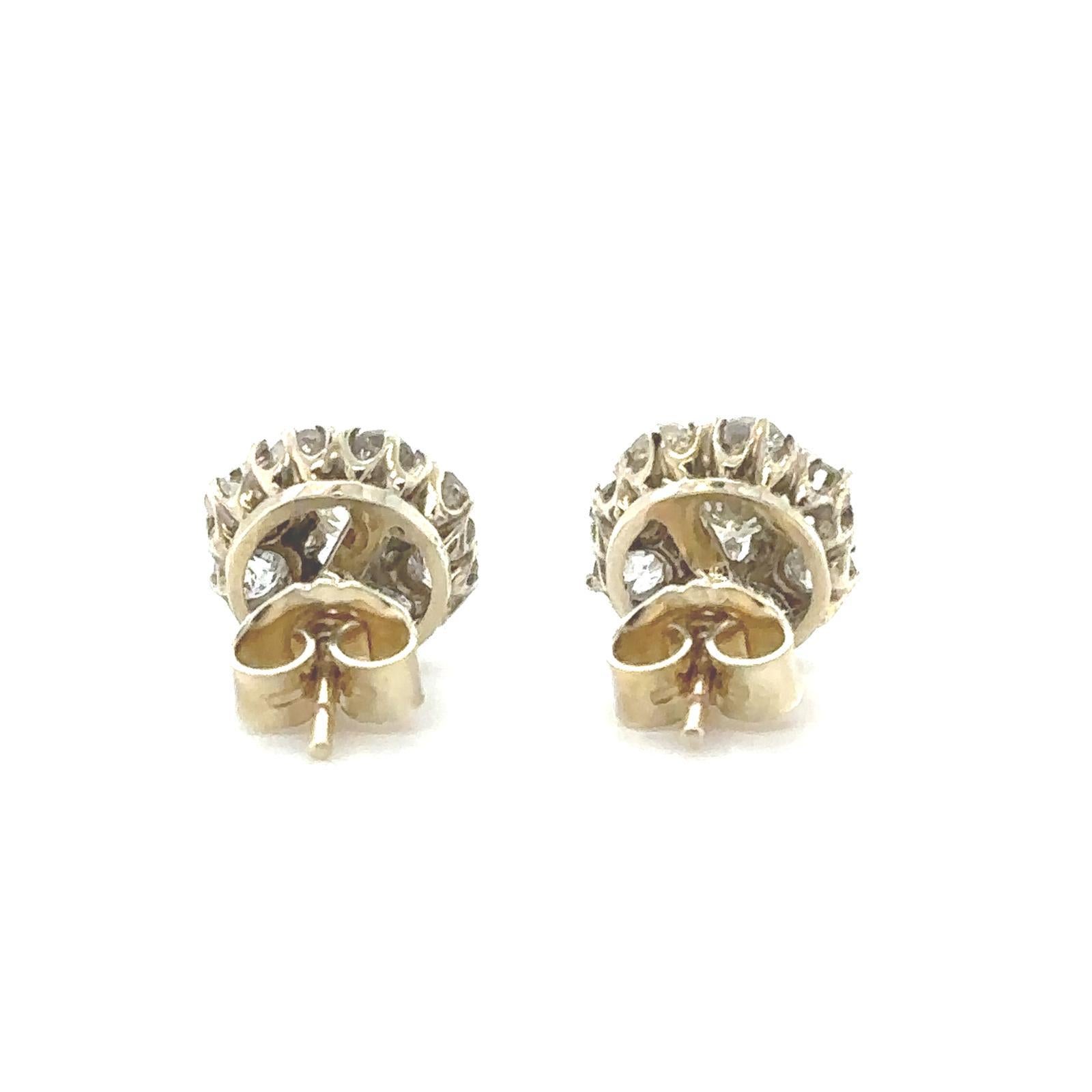 Victorian Diamond Cluster Earrings 18 Karat Yellow and White Gold For Sale 3