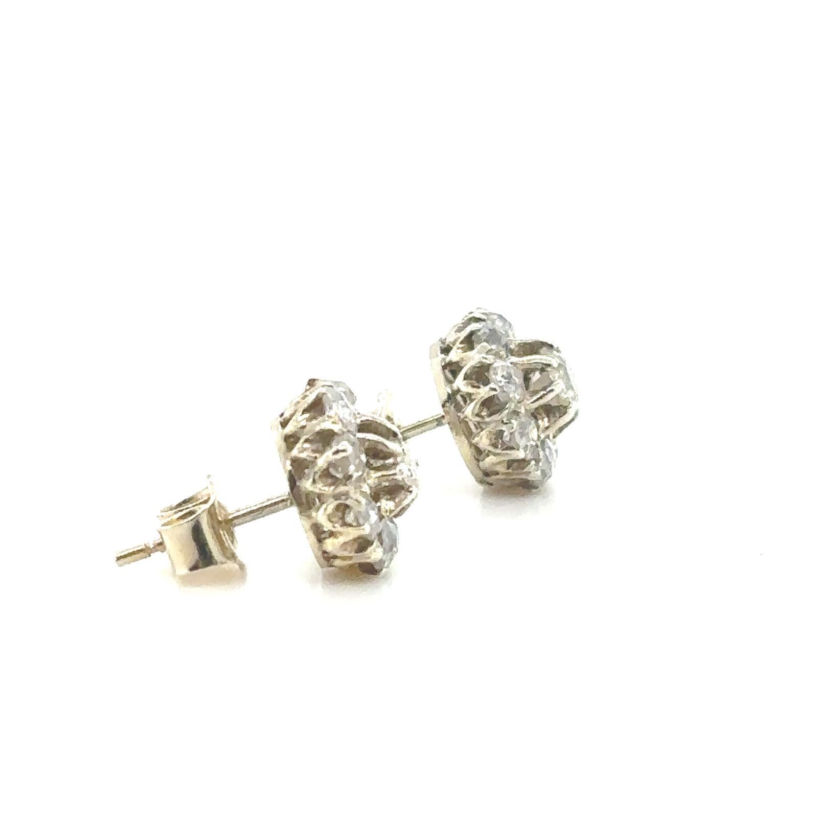 Victorian Diamond Cluster Earrings 18 Karat Yellow and White Gold For Sale 4