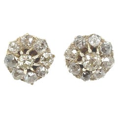 Victorian Diamond Cluster Earrings 18 Karat Yellow and White Gold