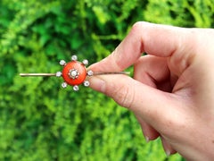 Victorian Diamond Coral and Pearl Yellow Gold Bar Brooch