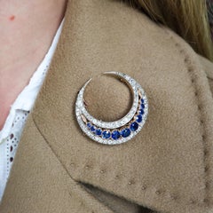 Victorian Diamond Crescent Brooch, with Sapphire, Ruby and Diamond Inserts