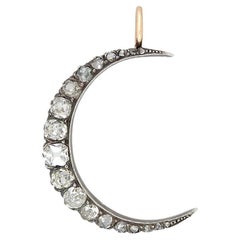 Victorian Diamond Crescent Moon Pendant 2ctw