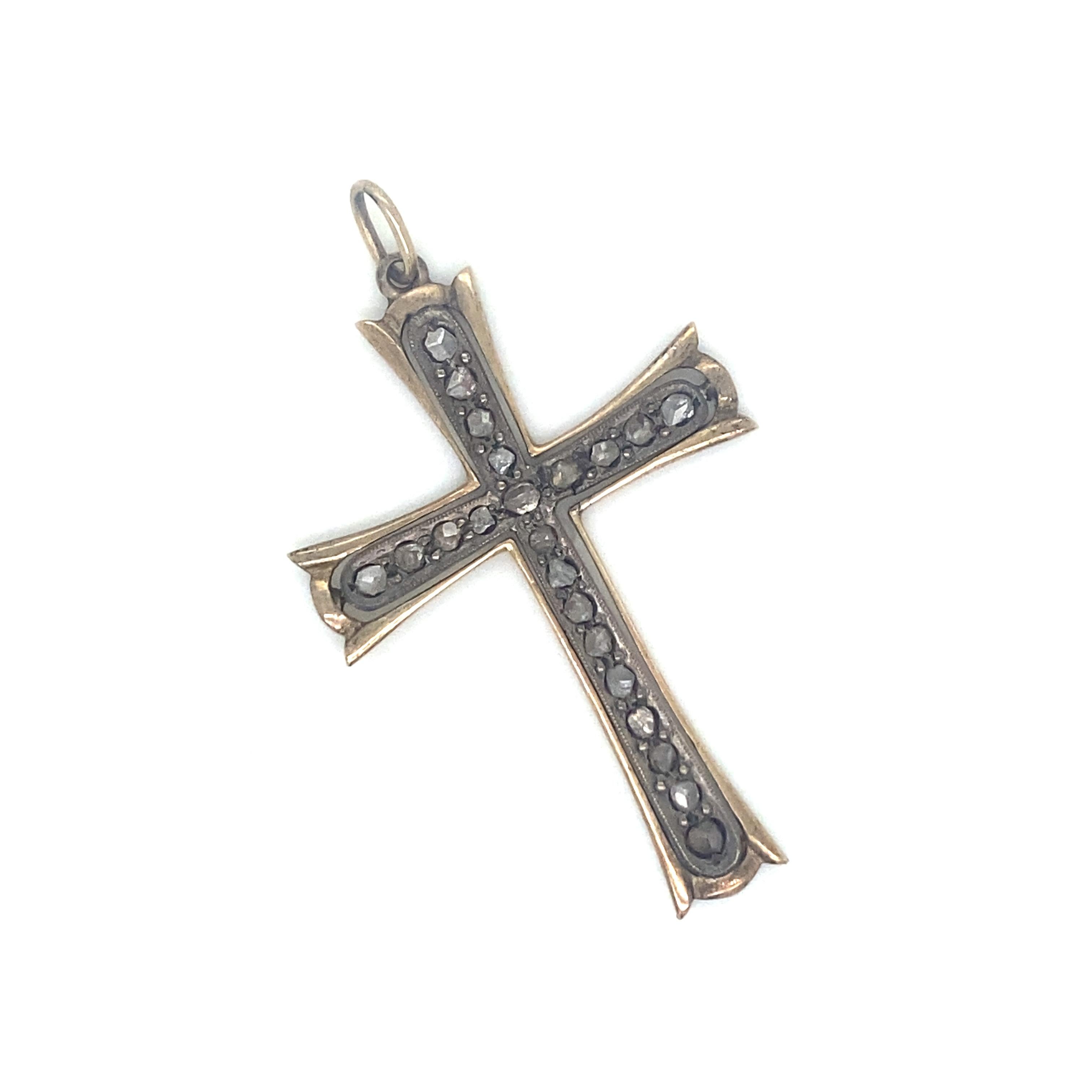 Late Victorian Victorian Diamond Cross Gold Pendant