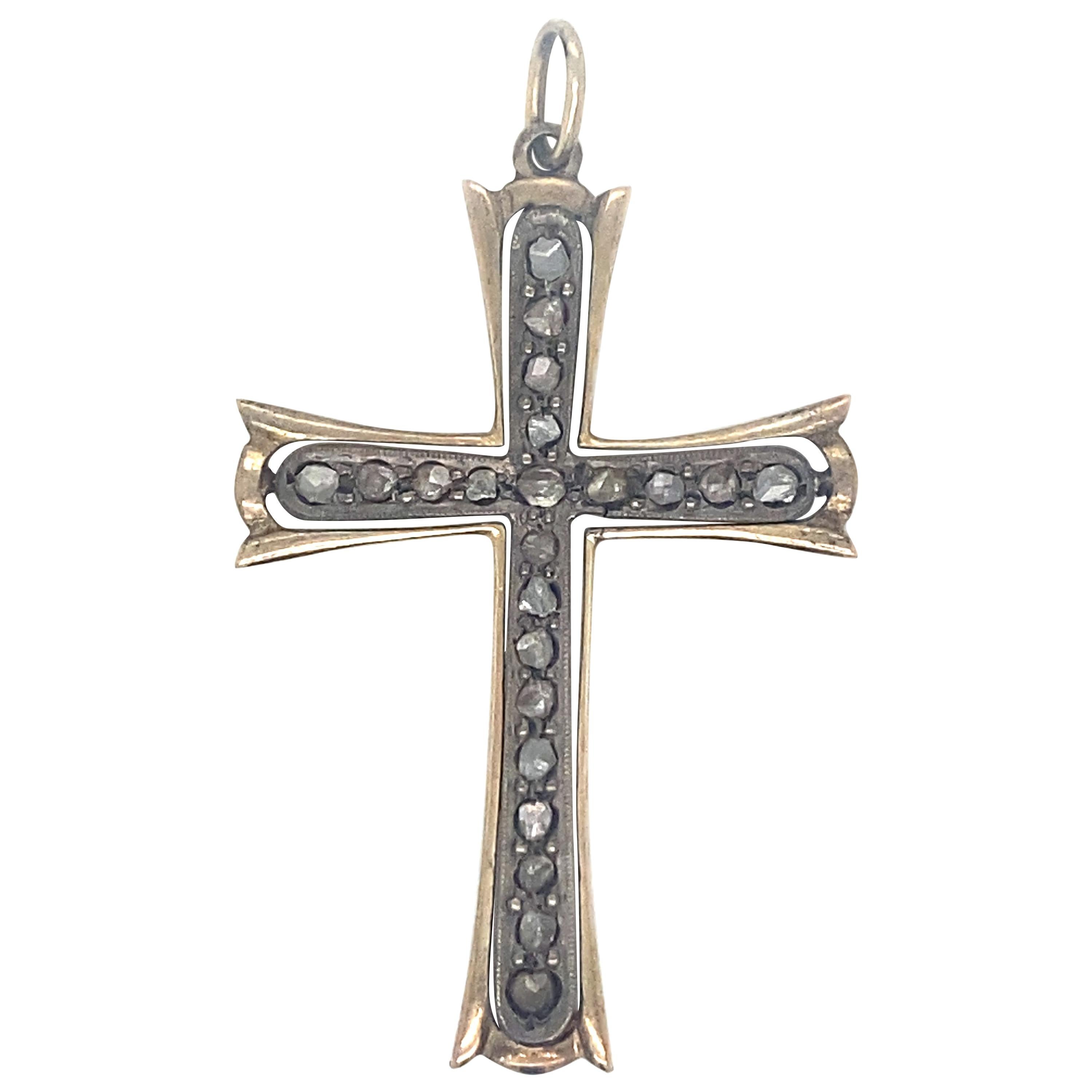 Victorian Diamond Cross Gold Pendant