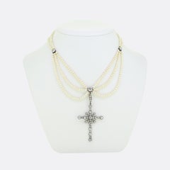 Victorian Diamond Cross Pearl Necklace