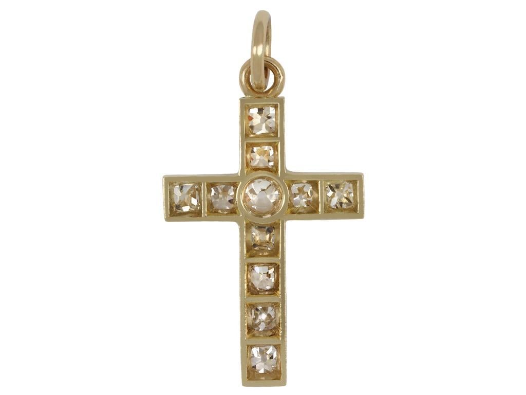 Old Mine Cut Victorian diamond cross pendant, circa 1880. For Sale