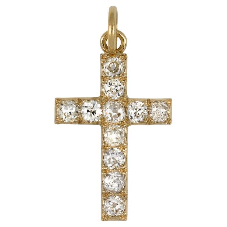 Victorian diamond cross pendant, circa 1880. For Sale