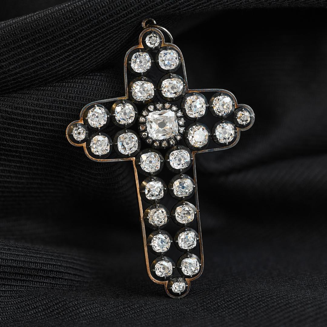 da uomo o donna Ciondolo a croce vittoriano con diamante in vendita