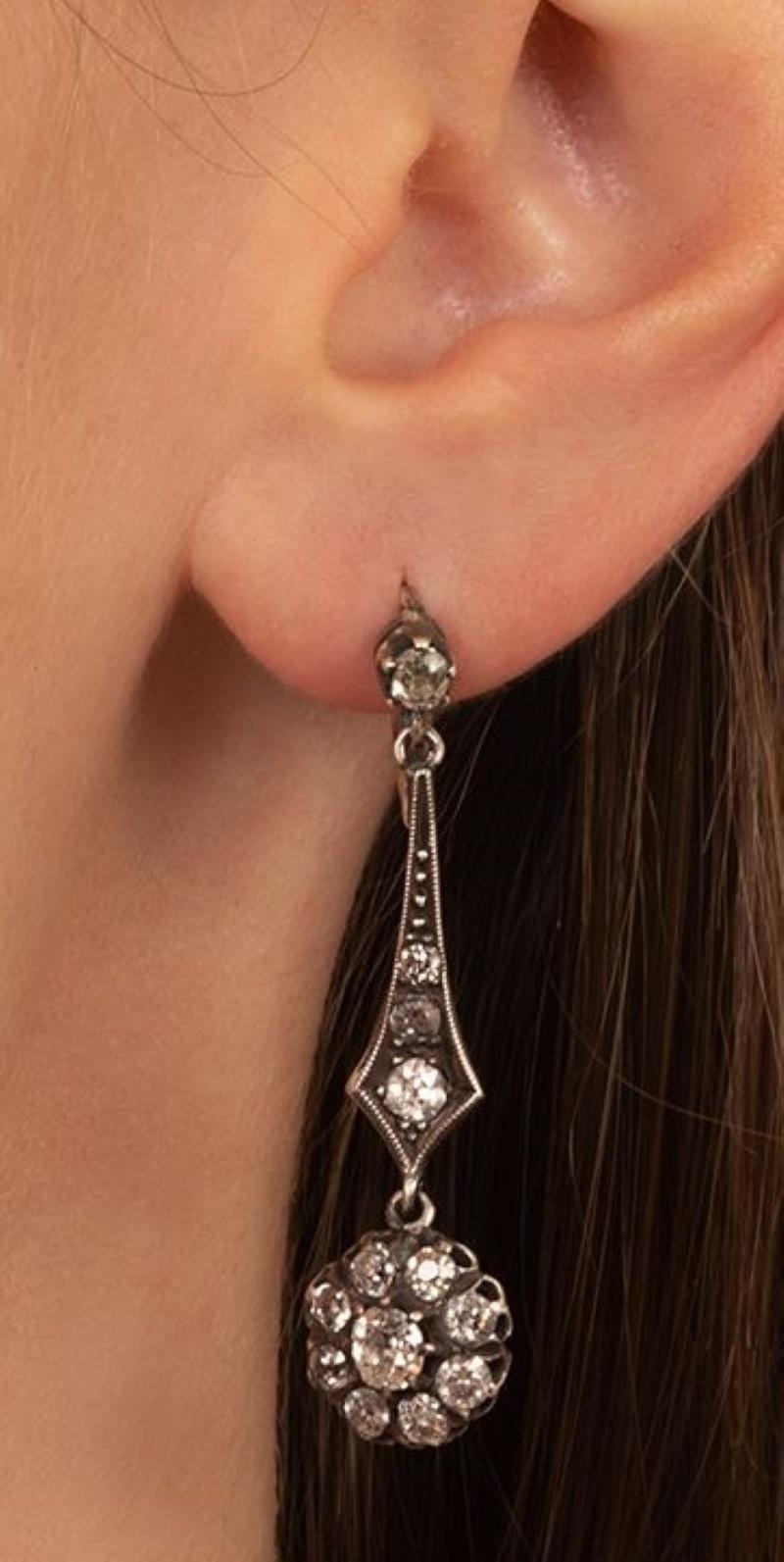 Victorian Diamond Dangle Earrings 19th C (1890) For Sale 5