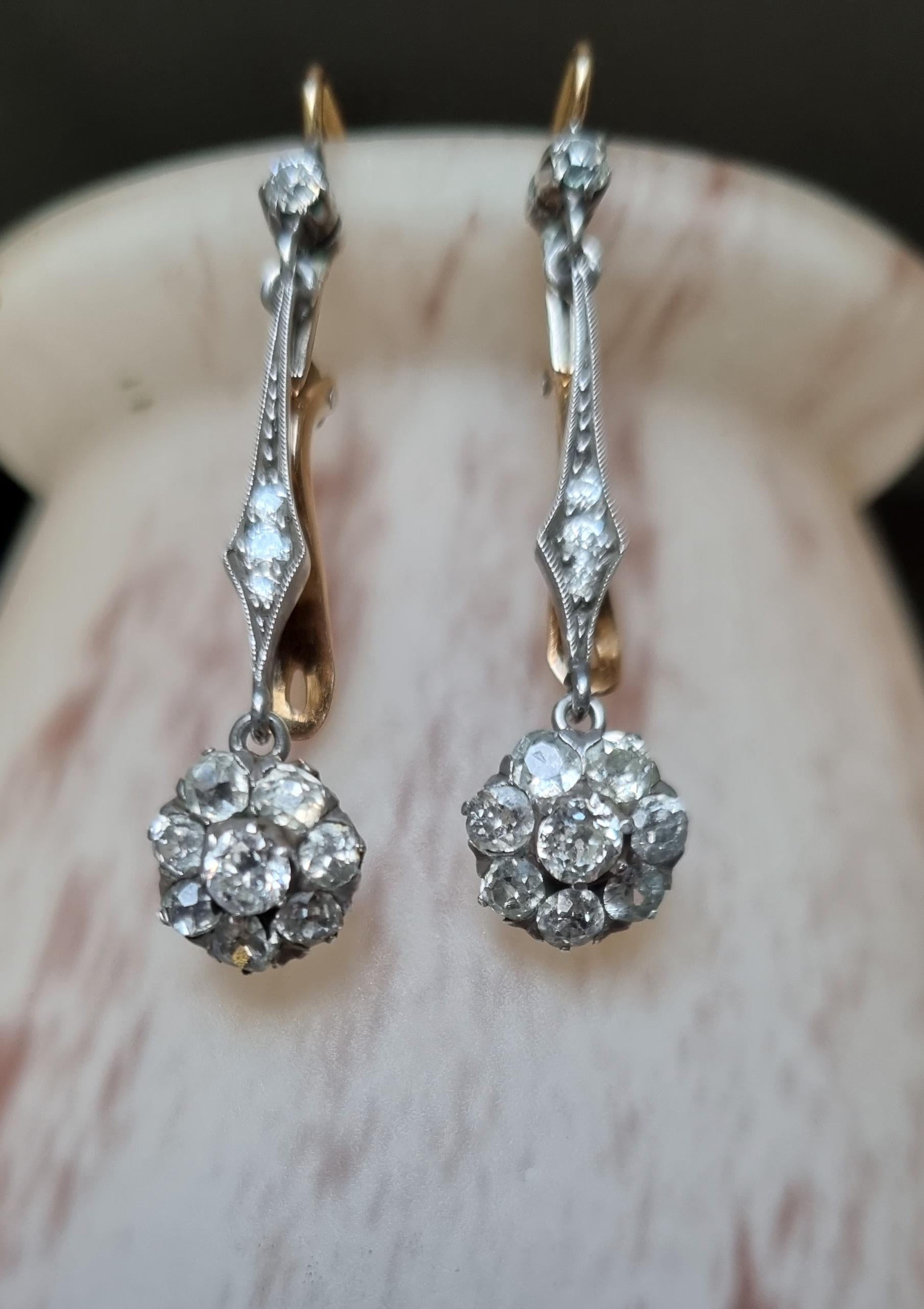 Victorian Diamond Dangle Earrings 19th C (1890) In Good Condition For Sale In OVIEDO, AS