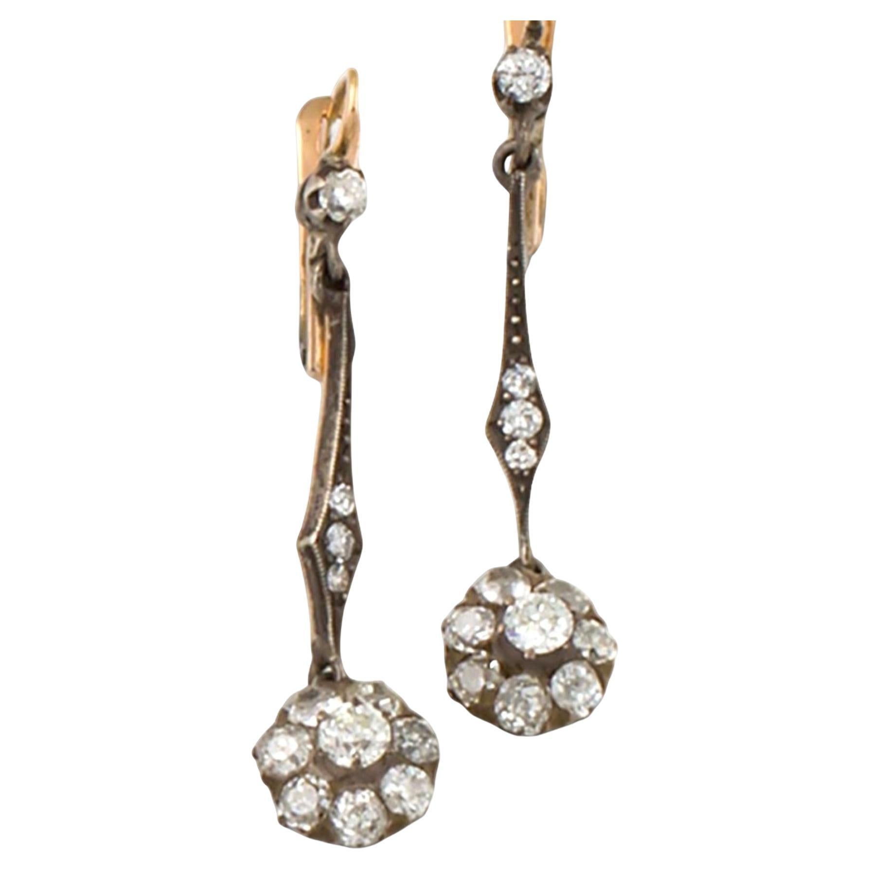 Victorian Diamond Dangle Earrings 19th C (1890) For Sale