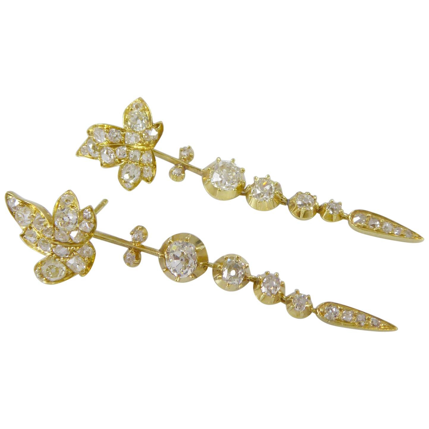 Victorian Diamond "Day and Night" Earrings in Yellow Gold
