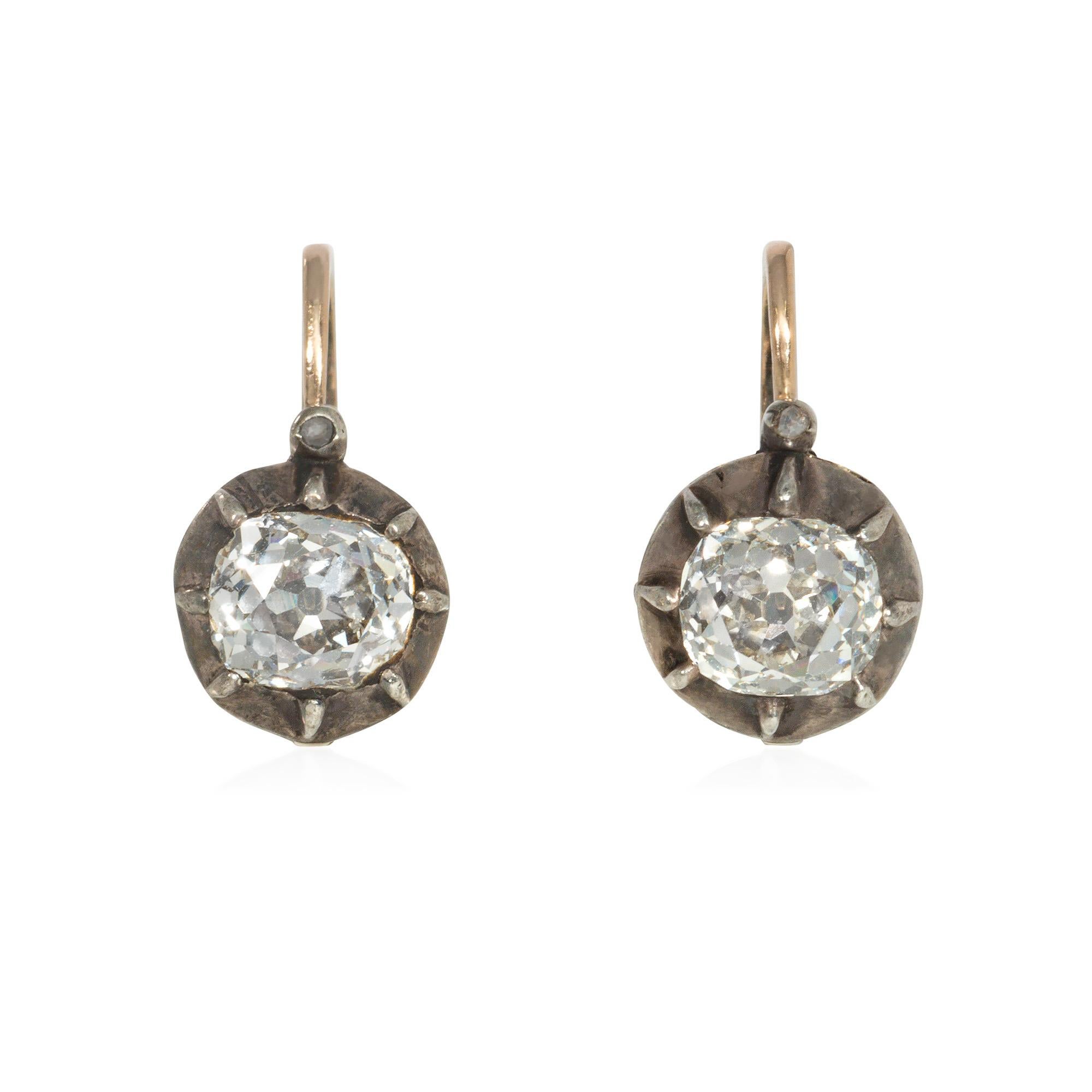 Old Mine Cut Antique Diamond Day-to-Night Grape Cluster Earrings with Solitaire Tops For Sale