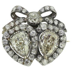Victorian Diamond Double Heart Pendant Brooch
