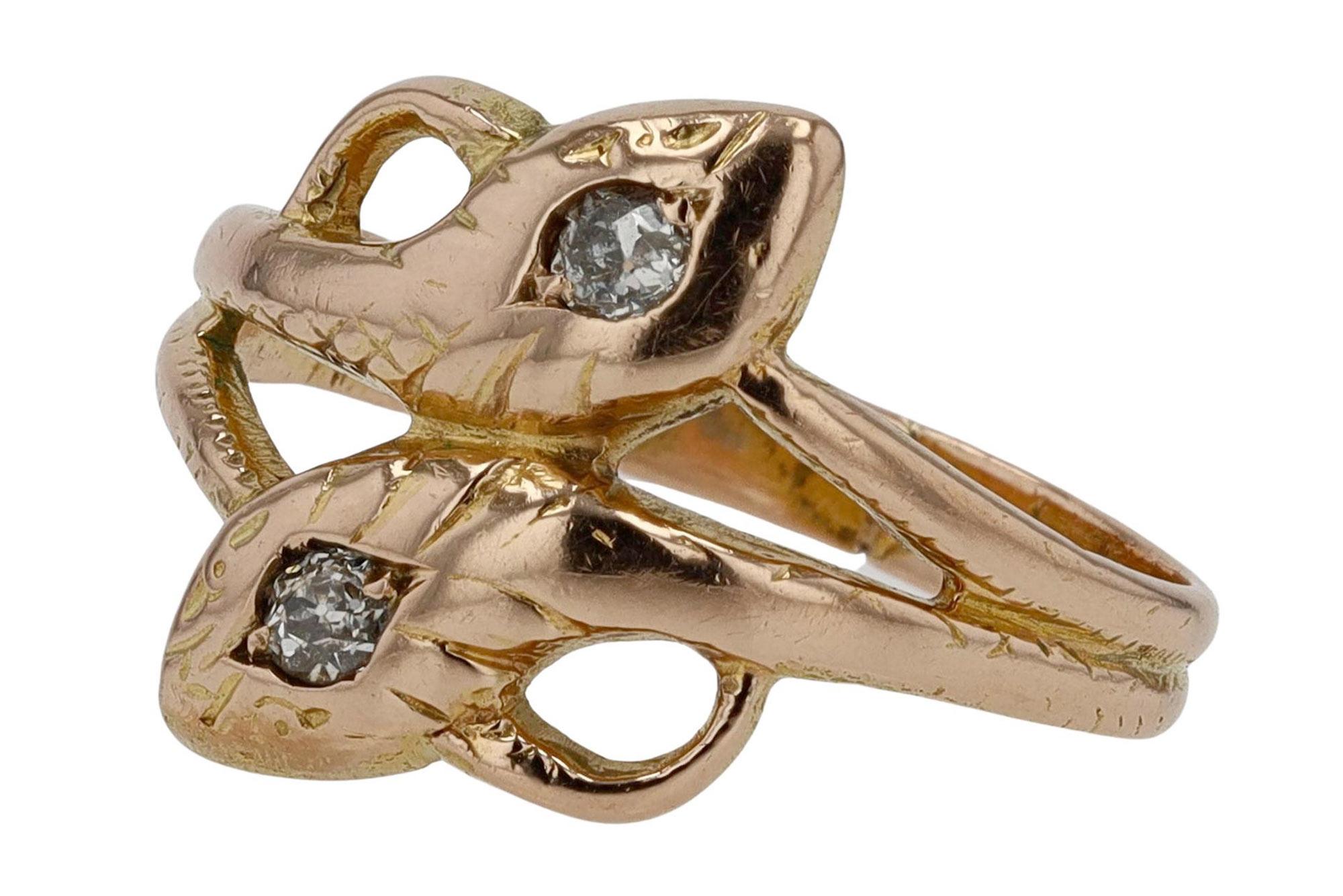 Viktorianischer Diamant-Verlobungsring mit doppelter Schlangenhaut Damen
