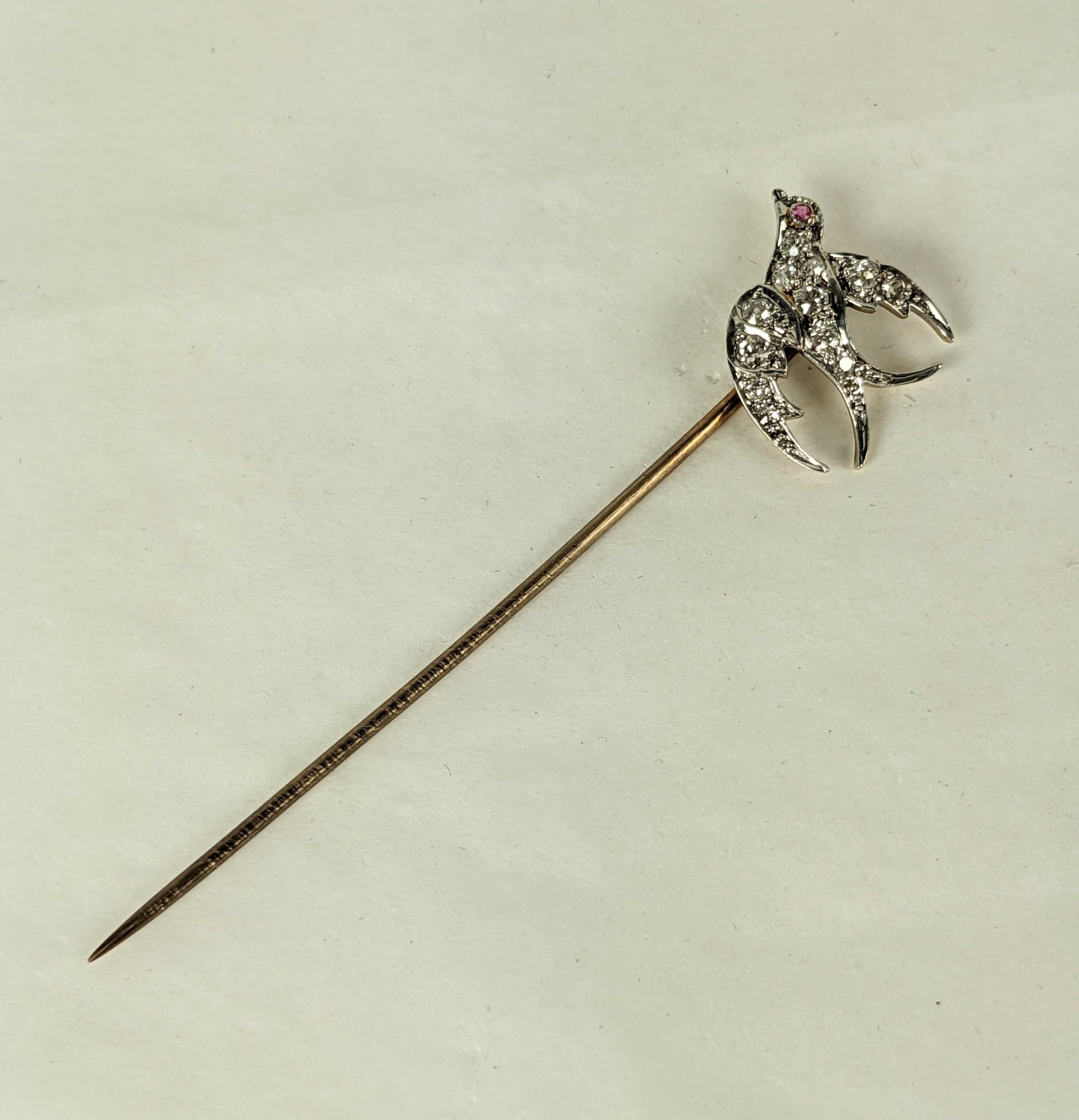 Late Victorian Victorian Diamond Dove Stickpin For Sale
