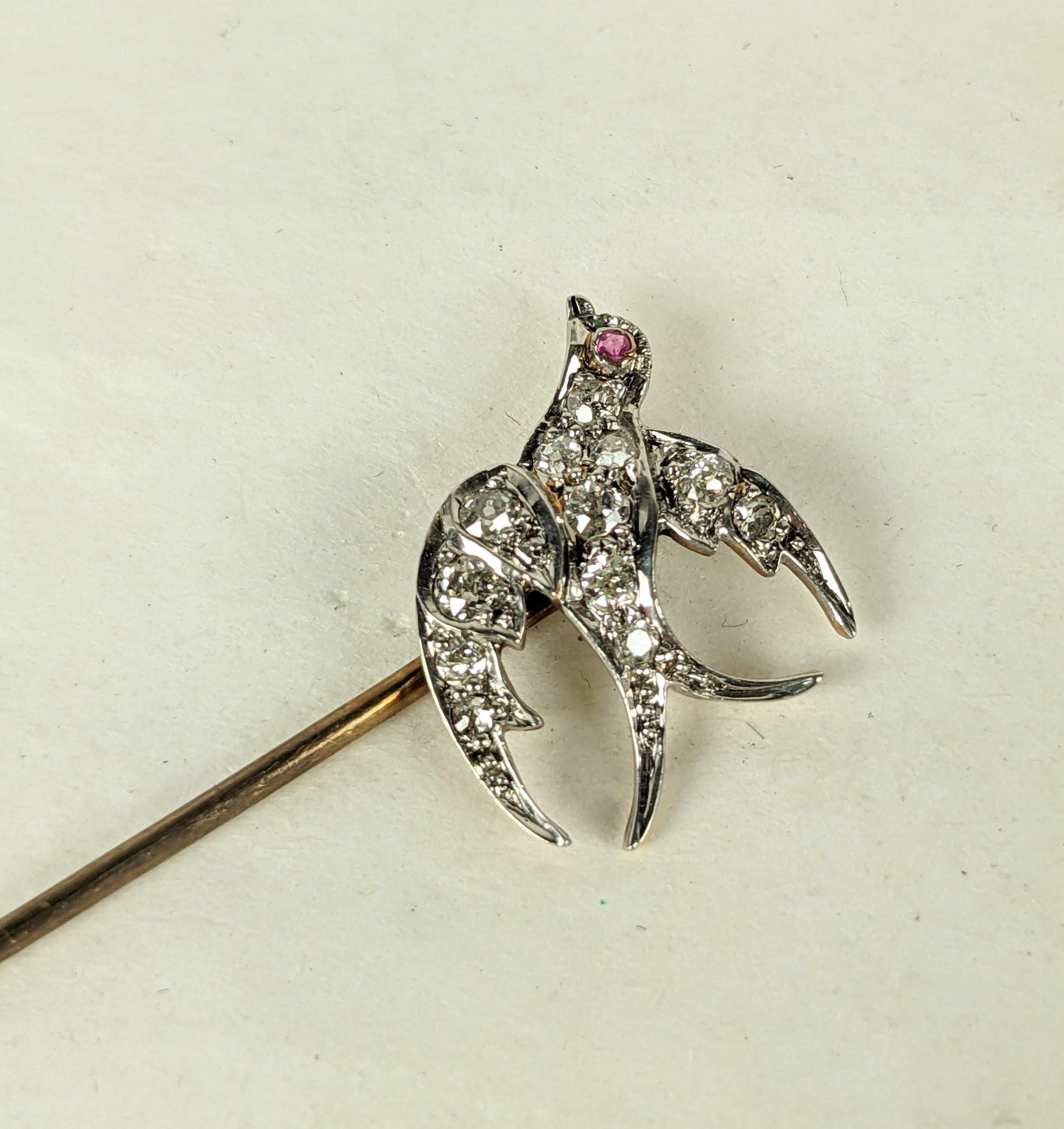 Old European Cut Victorian Diamond Dove Stickpin For Sale