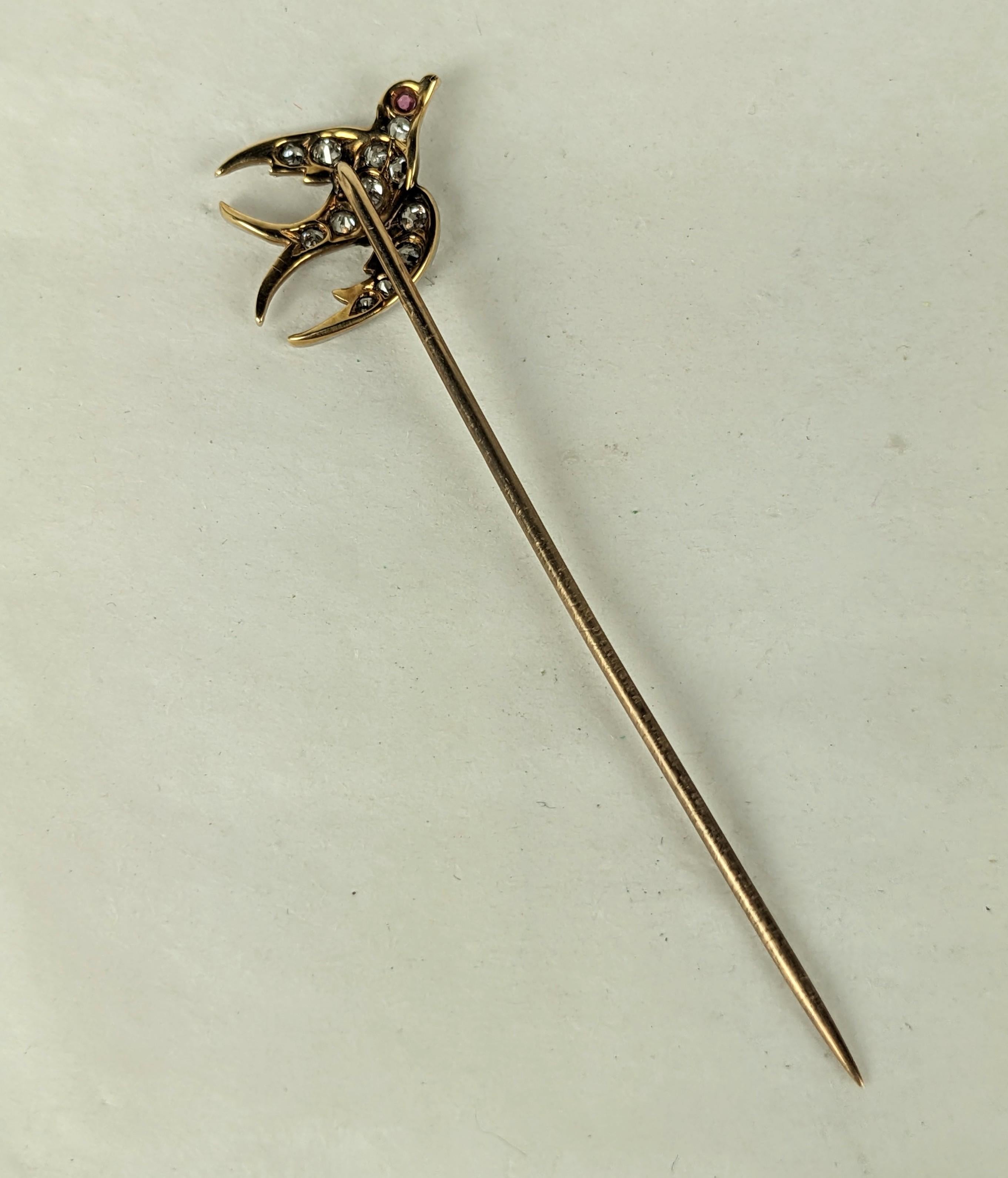 Women's or Men's Victorian Diamond Dove Stickpin For Sale